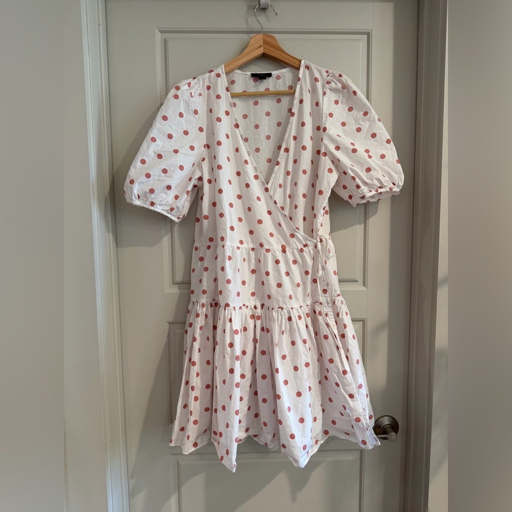 J. Crew Cotton Puff Sleeve Polka Dot Mini Dress Size‎ Small